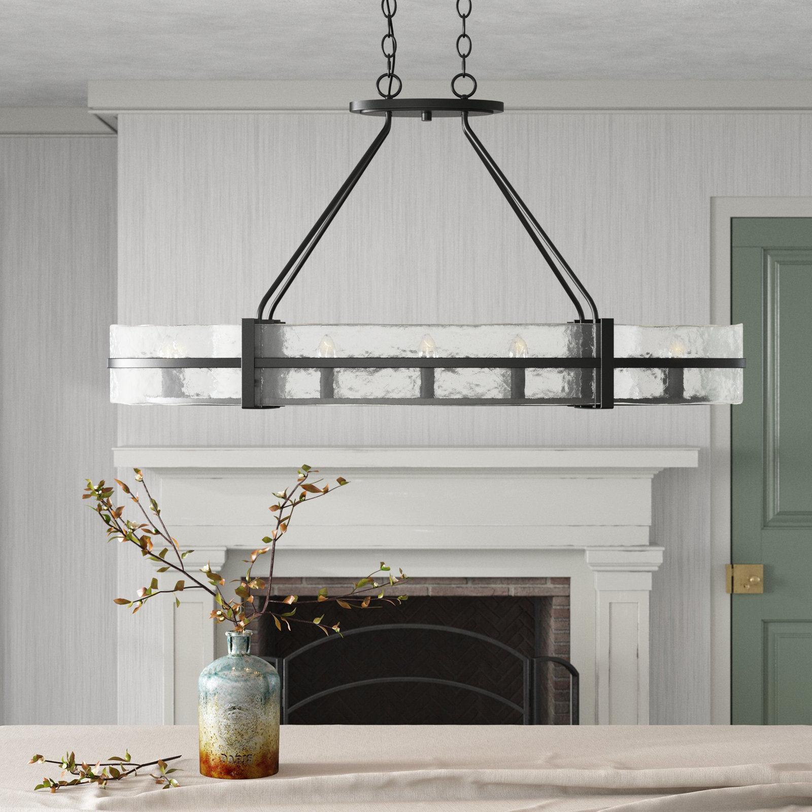 Brisa Steel Dimmable Drum Chandelier, 10 Light Linear Chandelier