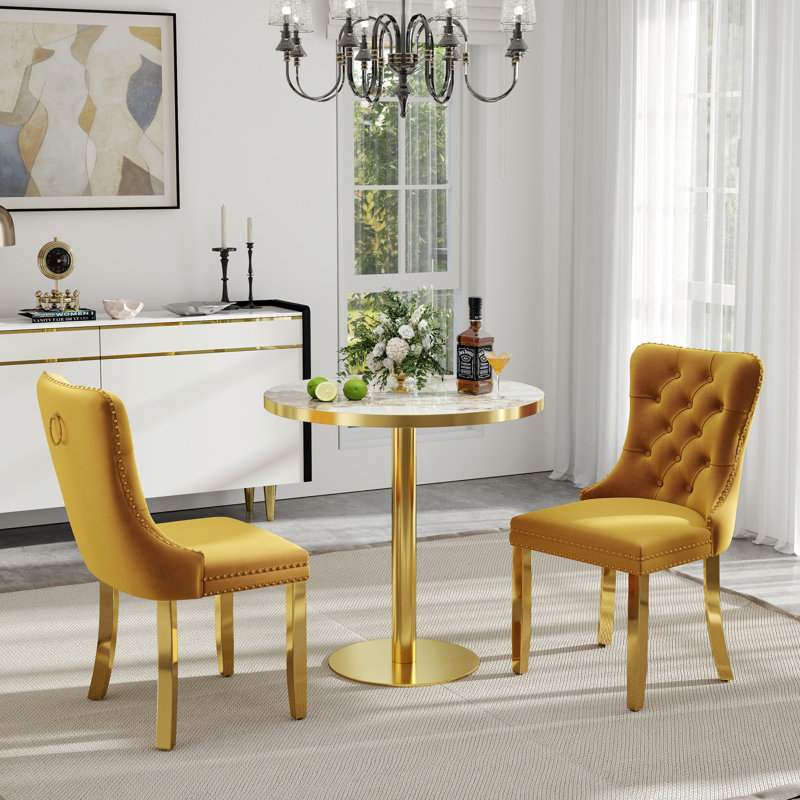 Ensemble de table de salle à manger 3 pièces, table de salle à manger moderne et transparente avec chaise de salle à manger en velours capitonné