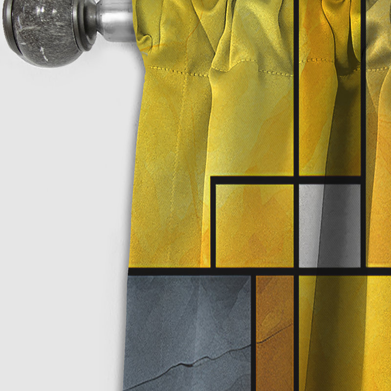 Panneau de rideau géométrique, motif occultant à motif gris-jaune - Fusion géométrique jaune et gris V, L 52 po x L 120 po
