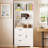 Modern Style 71" H Wooden White Bookshelf And Bookcase With Door And 3 Drawers,3-tier Open Display Shelves-1252910050