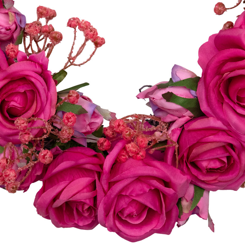 Blooming Rose Buds Artificial Heart Shaped Valentine's Day Wreath - 16" - Pink
