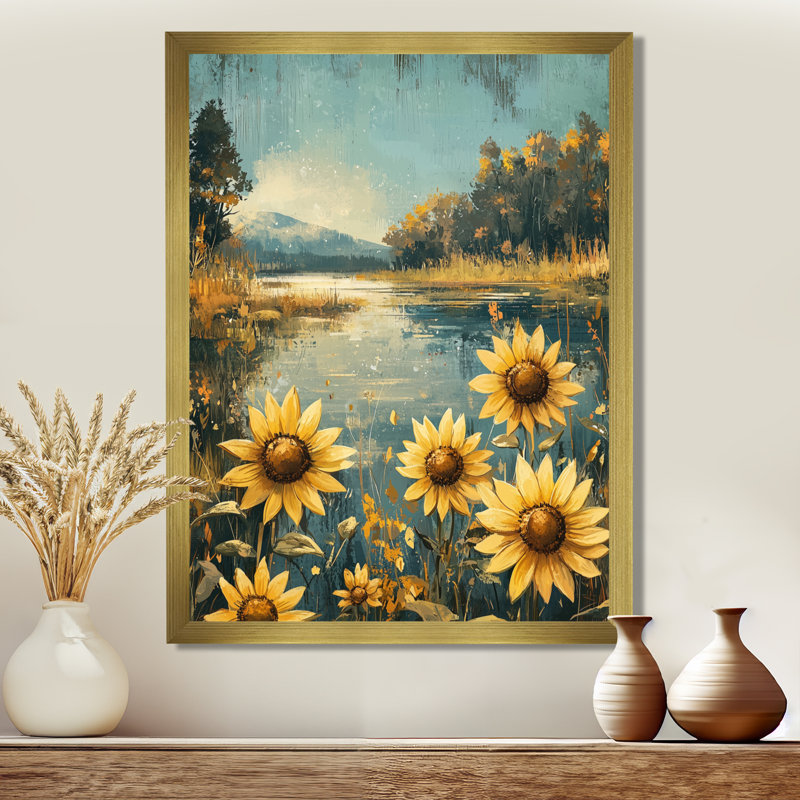Dumitra - Floral Canvas Wall Art, H 40 po x l 30 po, Reproduction encadrée d'une seule photo, Doré