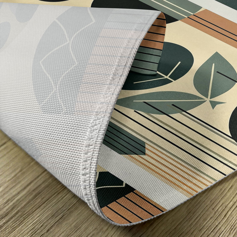 Ensemble de 4 napperons Monstera Boho Mid-Century abstrait standard vert réséda pâle et chameau