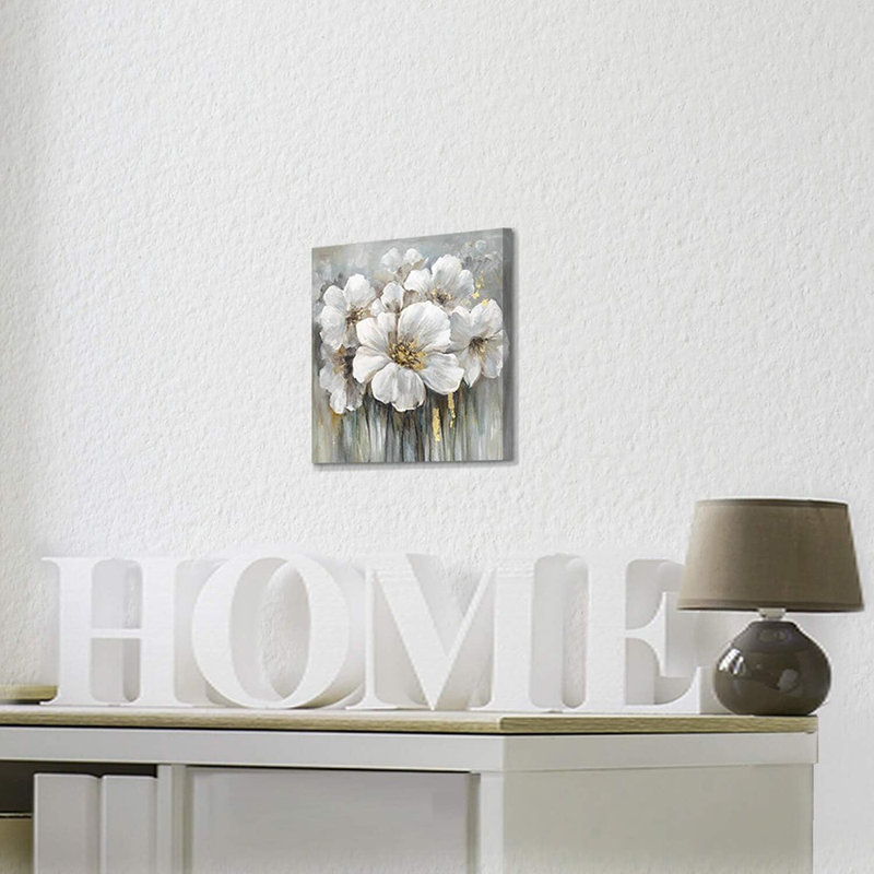 Art floral sur toile - Reproduction de fleurs abstraites et blanches