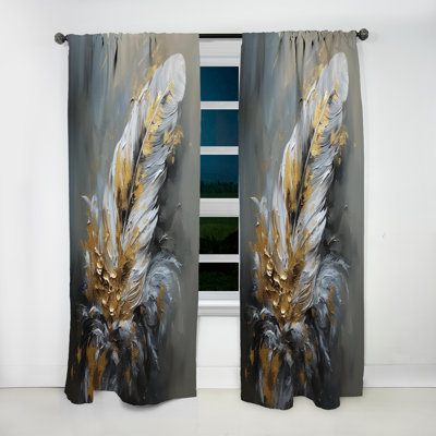 Rideau en velours moderne or - Boho Chic Feathers IV - obscurcissant - 1 panneau
