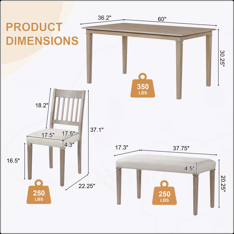 6-Piece Retro Dining Set with Wooden Table, 4 Chairs, and Bench for Space-Saving Kitchen and Dining Room, Brown, Brown