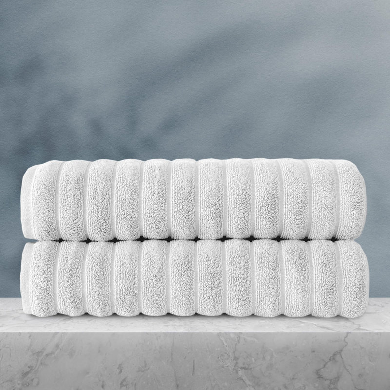 Hamrick 100% Cotton Plush Ribbed Bath Towel, Platinum