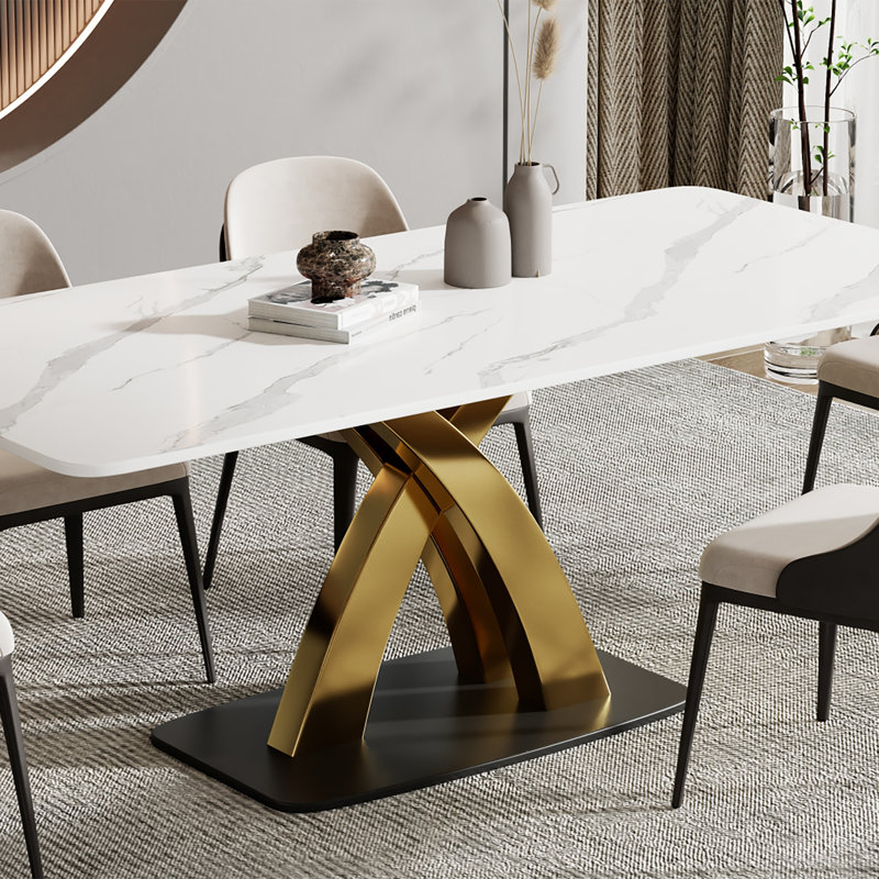 Paray Three Sizes Available Gold X-Shaped Rectangular Dining Table, 29.5" H x 71" L x 35.4" W