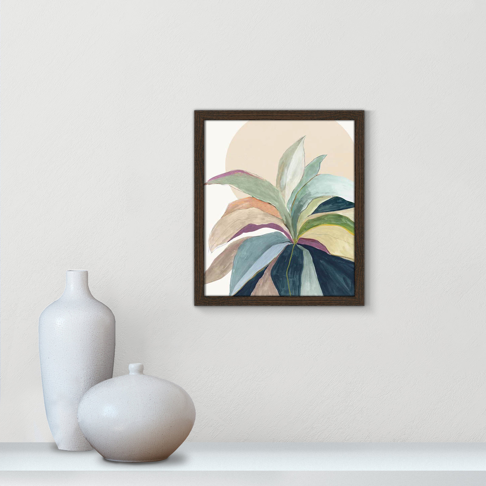 Sunny Bright Leaves II by Asia Jensen, Walnut Slim Unmatted Picture Framed, 15" H x 13" W x 0.75" D