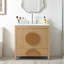 Meuble-lavabo de salle de bain cannelé de 30 pouces avec lavabo - Armoire en bois moderne autoportante avec portes à fermeture en douceur, 1 tiroir et rangement ouvert, décoration circulaire décorative, bois massif et panneau de fibres à densité moyenne,