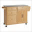 Îlot de cuisine intérieur en bambou avec plateau en acier inoxydable, chariot mobile avec tiroirs, armoire et porte-serviettes pour le bar et la salle à manger