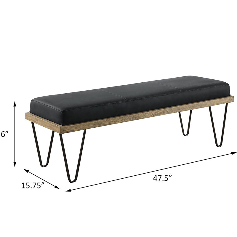 Banc rembourré bleu foncé foncé - Décor d'inspiration Mid-Century moderne avec revêtement et pieds en bois naturel