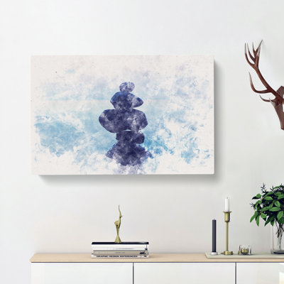 Balancing Zen Stones Upon A Lake - Wrapped Canvas Print