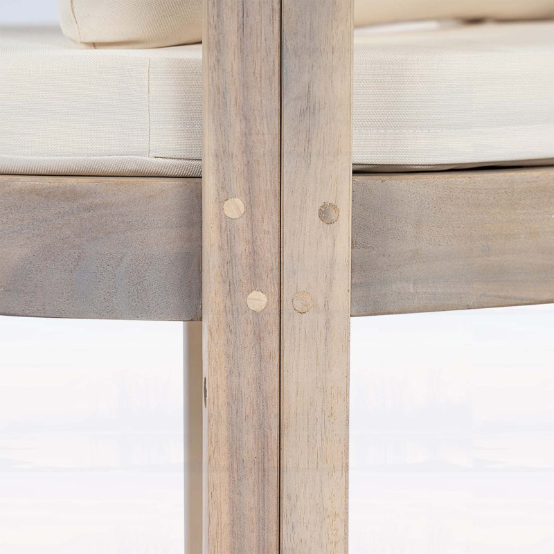 Ensemble de 2 chaises de salle à manger en bois d'acacia, fauteuils avec coussins crème, sièges confortables pour le balcon, la cour et le jardin