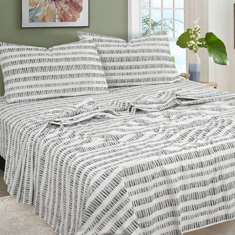 Ensemble de 4 valises pour chambre d'amis, Gris multicolore, Rayé, Ensemble de draps pour taille de lit double avec d