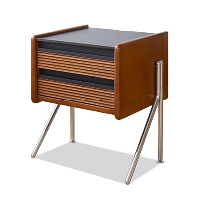 Medieval Modern Style Wooden Bedside Table With Metal Legs, Suitable For The Bedroom