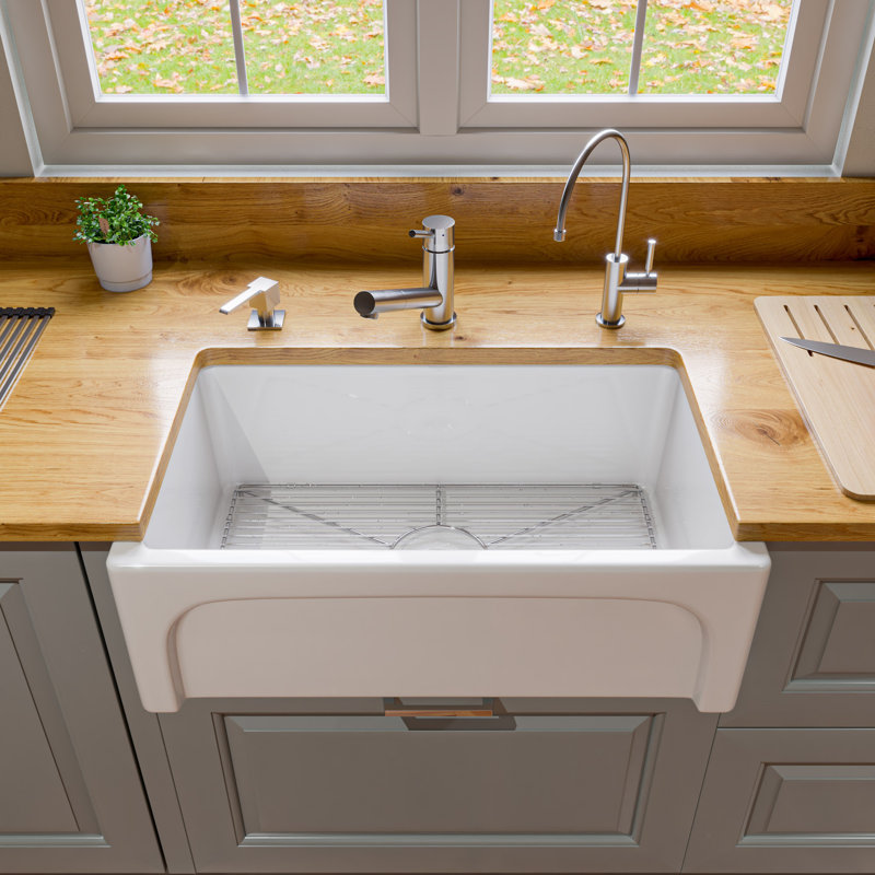 30'' L Single Bowl Fireclay Kitchen Sink, White