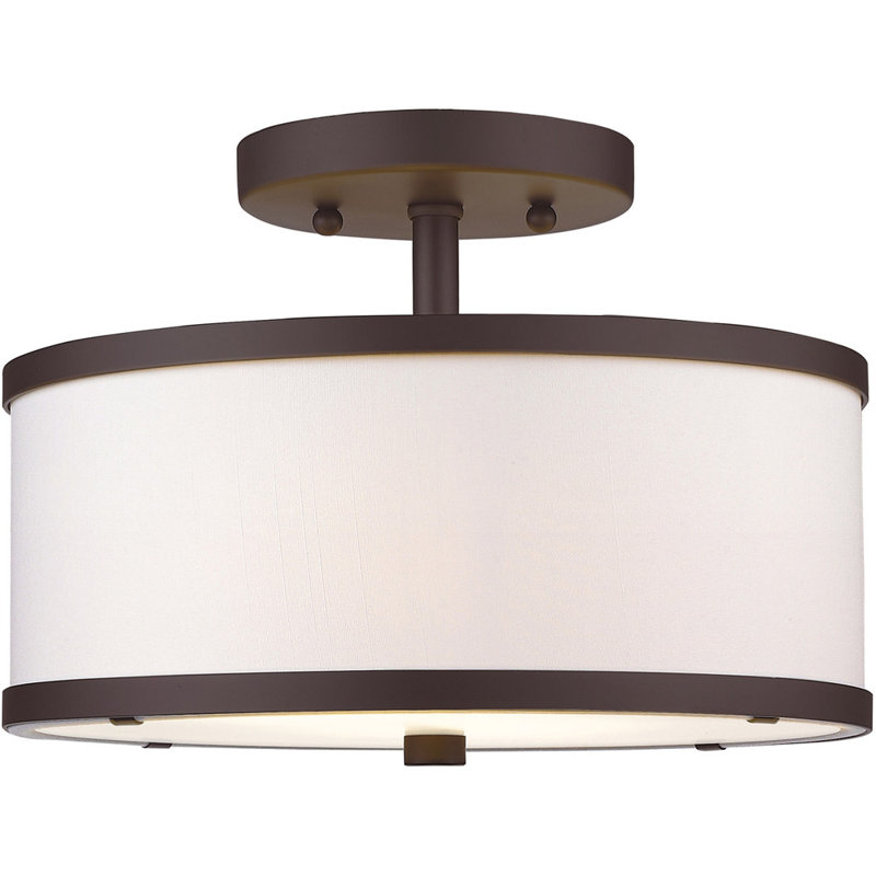Plafonnier semi-encastré en tissu Enda, Blanc cassé, Bronze, H 8 po x l 11 po x P 11 po