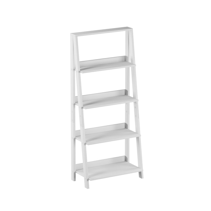Lavish Home 24"L  x 13"W x 55.25"H 4-Tier Leaning Ladder Bookshelf, White, White, (4 Shelves) 55.25"H x 24"W x 13"D