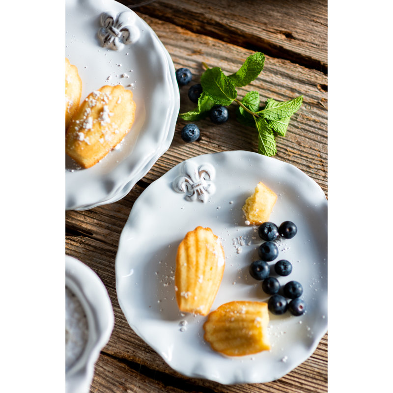 Fleur De Lis White Handmade Ceramic Salad/Dessert Plate