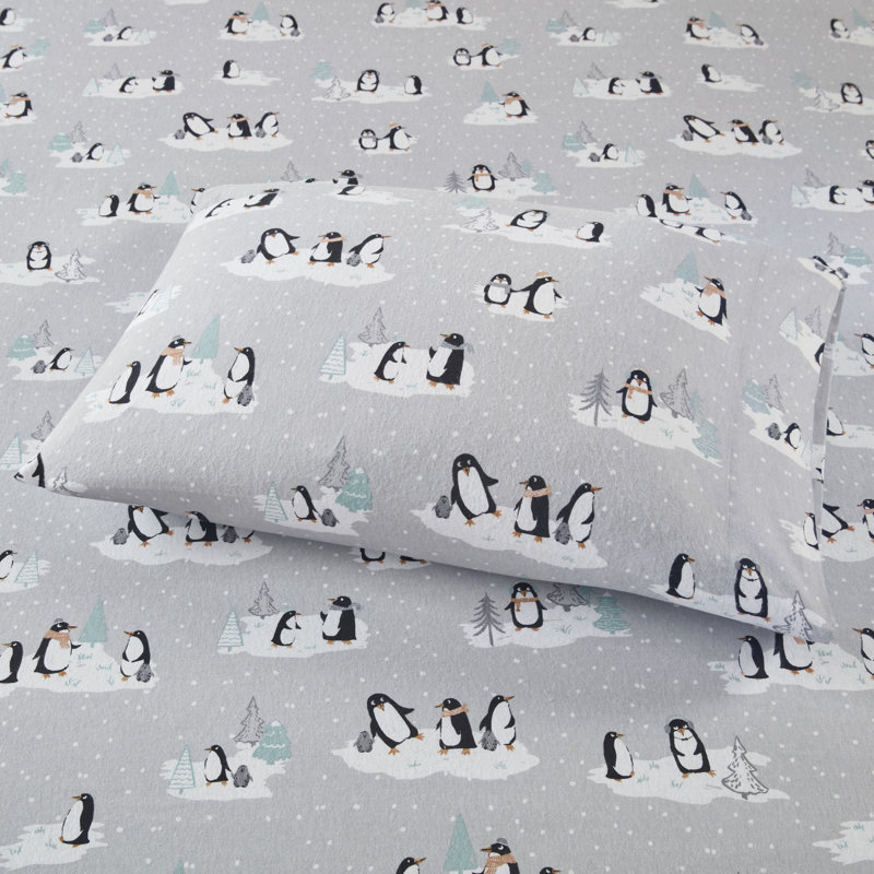 Ensemble de draps simples en flanelle grise 100% coton 3 pièces Cozy, Ensemble de draps pour lit simple avec 1 taie d'or