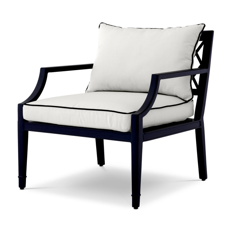 Bella Vista Outdoor Lounge Chair, Matte Black Frame/White Cushion