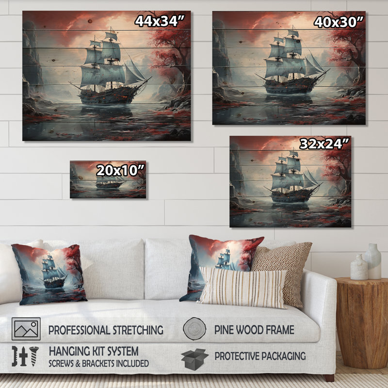 Naufrage pirate I - pirate sur bois, H 10 po x l 20 po x P 0,78 po