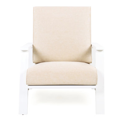 Fauteuil de patio avec coussin beige et blanc - Design traditionnel avec confort moderne pour le bois dans la cour arrière