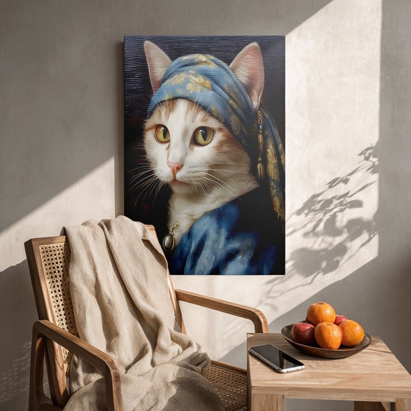 Reproduction sur toile rétro avec perle de chat Vermeer - Urban Studio, 30*20 pouces (75*50*2 cm)