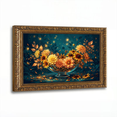 Walnut Gold Framed，Canvas Wall Art for Living Room, Bedroom, Office or Entryway – Decorative Wall Decor with Floral Night