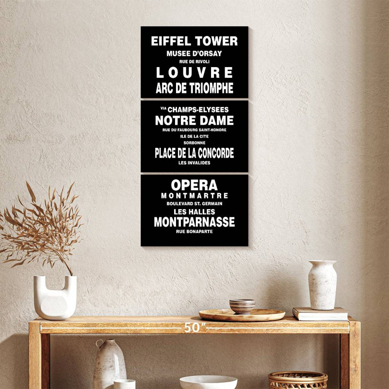 Bus Bus Paris sur toile, ensemble de 3 pièces, H 38 po x l 18 po x P 1,25 po