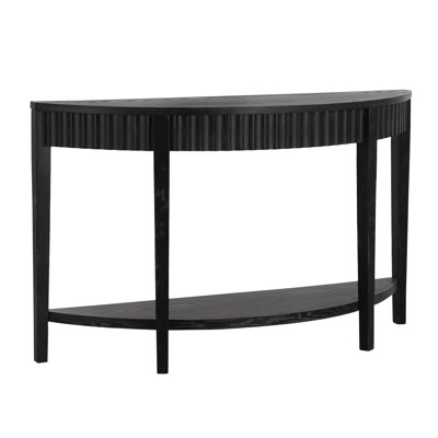 Console de vestibule en demi-lune de 55 po avec placage de bois poussiéreux, tablettes à deux niveaux, profil de fixation murale, placage de table à installation simple et forme classique, conception à niveaux, installation rapide