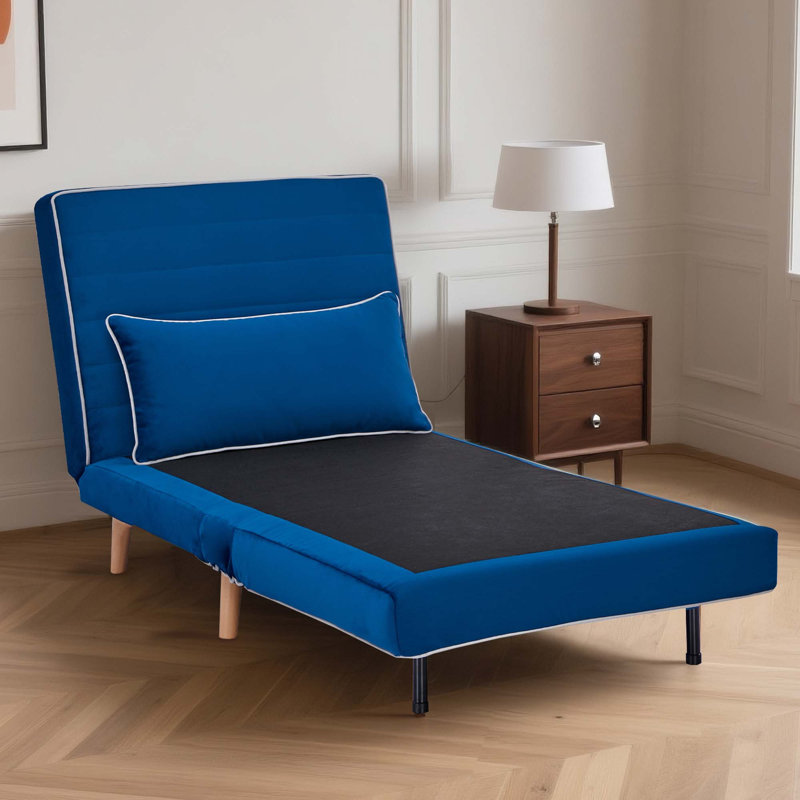 73" Velvet Foldable Sofa Bed with Solid Wood Legs, 3-Position Adjustable Back, Blue