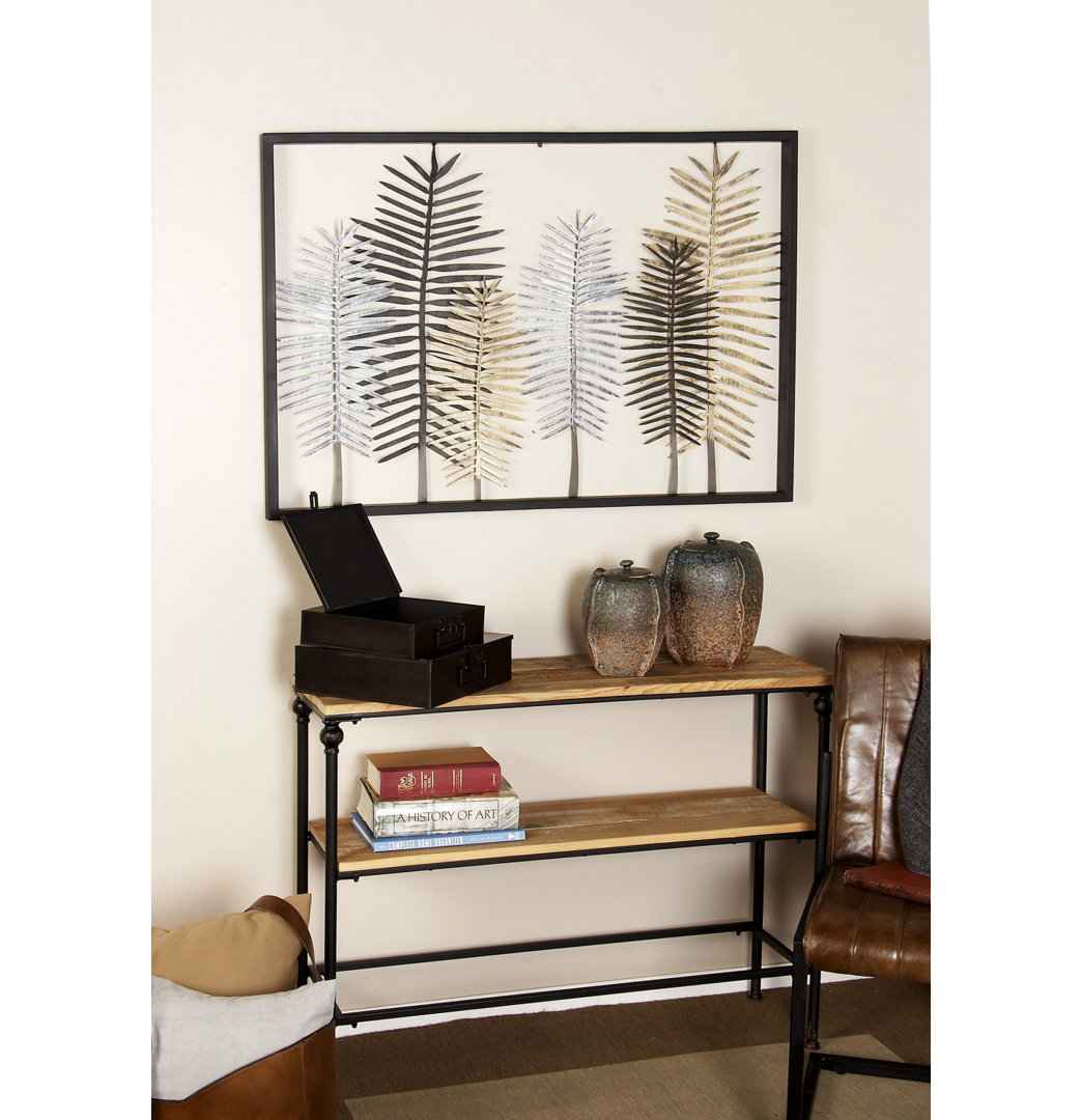 Metal Leaf Black Wall Decor with Black Frame Bayou Breeze