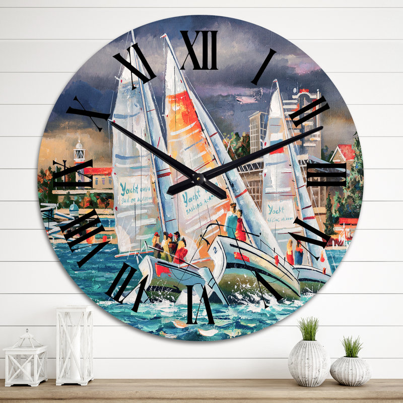 Regatta voiliers arrivant à la fin IV - horloge murale nautique et côtière, Surdimensionné
