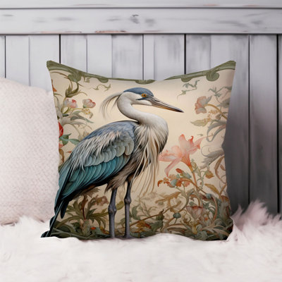 Animals William Morris Crane Bird VII Cottage Throw Pillow Cover