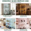 3-Tier Double Door Glass Display Cabinet with USB LED Strip, 123cmH Large Frameless Curio Cabinet with Glass Top, Black / White-2070983426