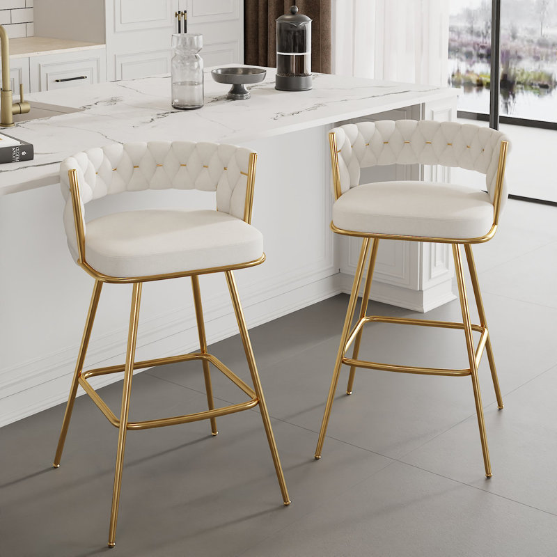 George Bar Stools Set Of 2 Counter Height Velvet Upholstered Modern Barstools With High Backs 4 Metal Legs Chair For Kitchen Island Dining Room Bar