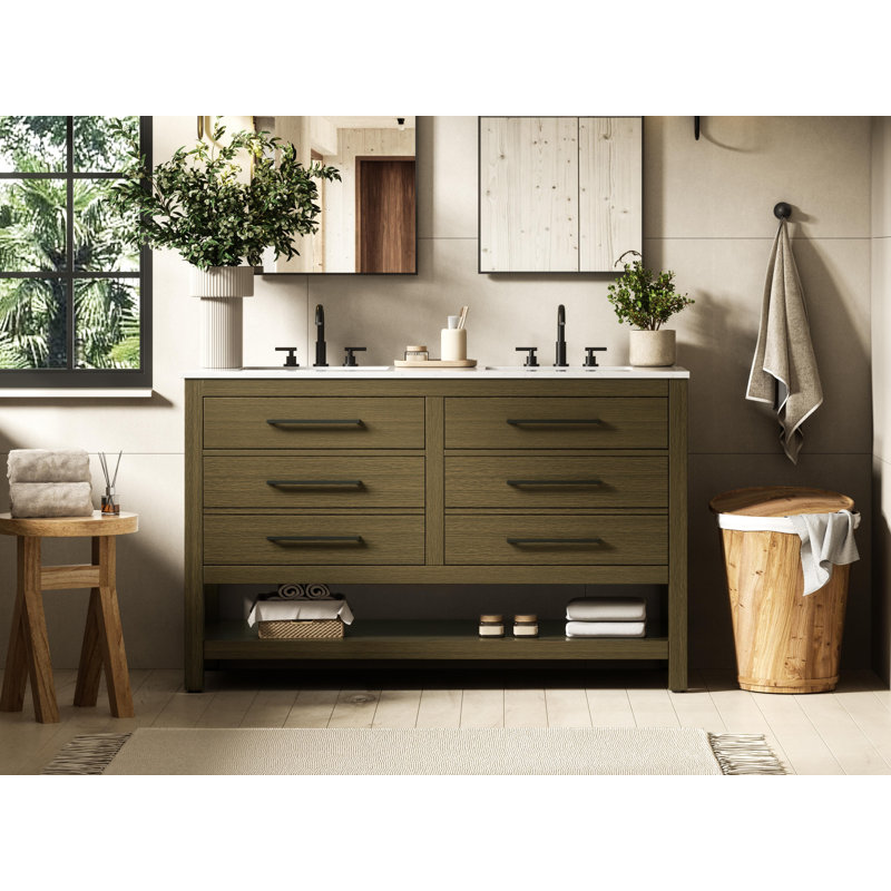 54 inch Double Bathroom Vanity_Modern_VF60554, Chestnut Brown