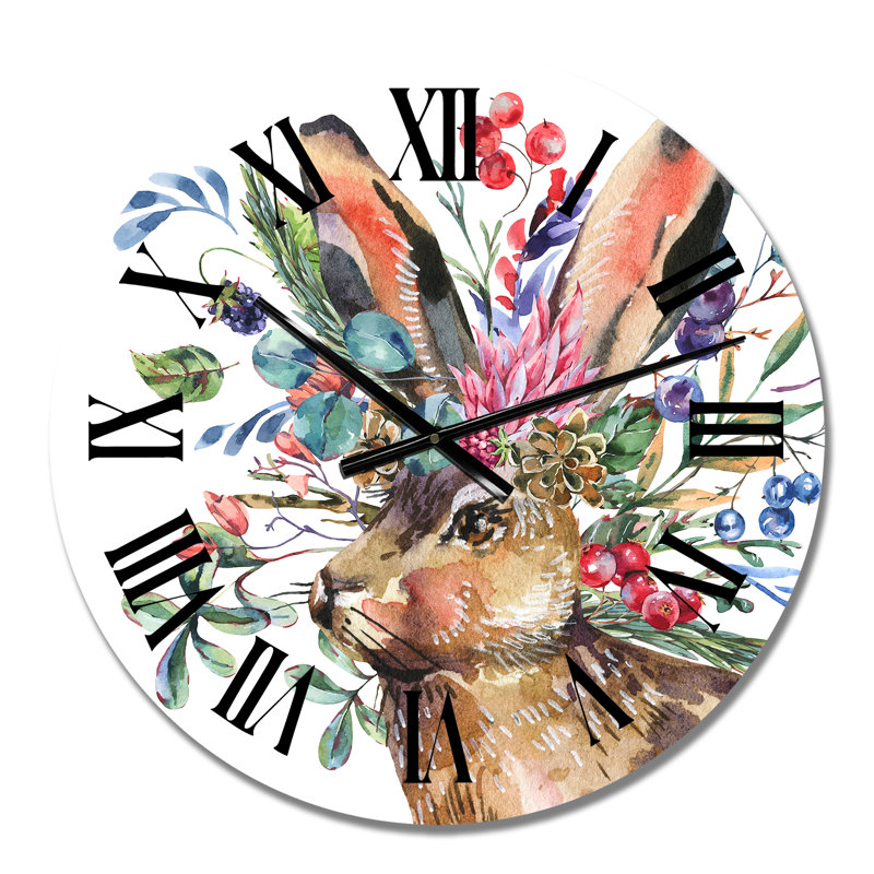 Hare avec fleurs - horloge murale traditionnelle, Petit