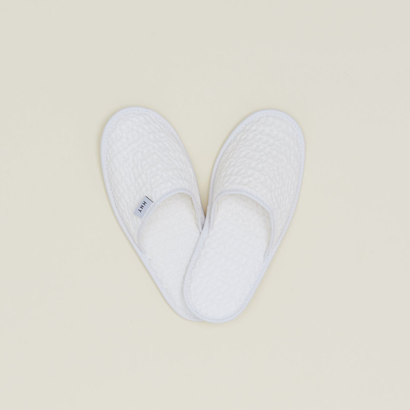 Pantoufles simples en coton gaufré, Blanc, Grand