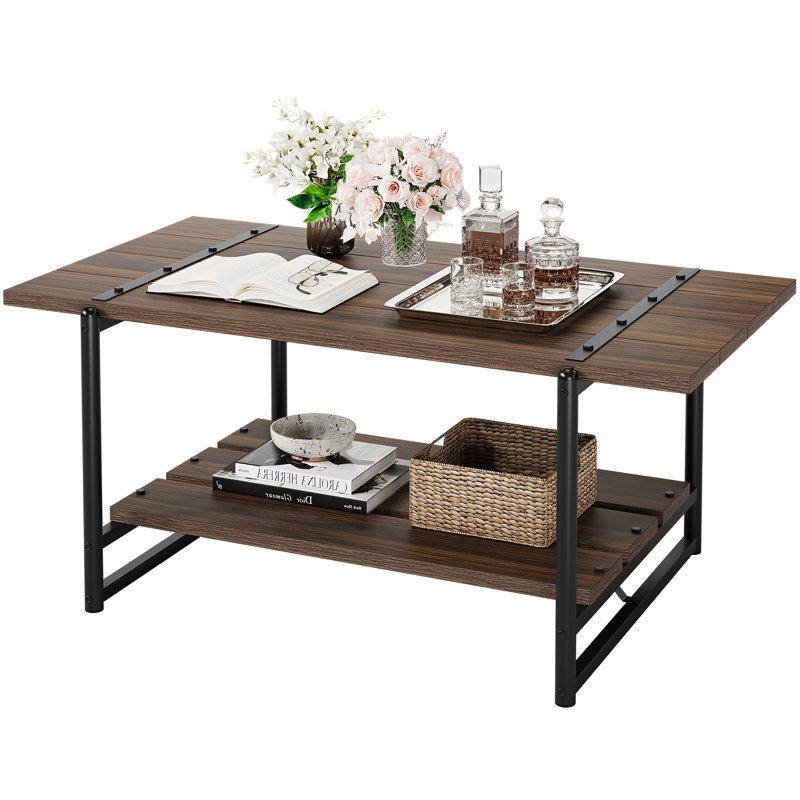Adinda Coffee Table with Storage, Dark Brown Wood