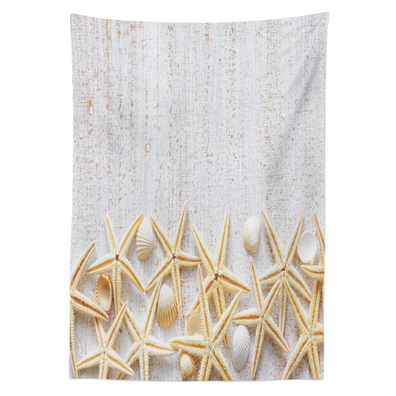 Ambesonne Seashells Tablecloth, Sea Shells On Timber Pattern Tropical Honeymoon Getaways Classic Marine Theme, Rectangular Table Cover For Dining Room Kitchen Decor, 52" X 70", Pearl Ivory