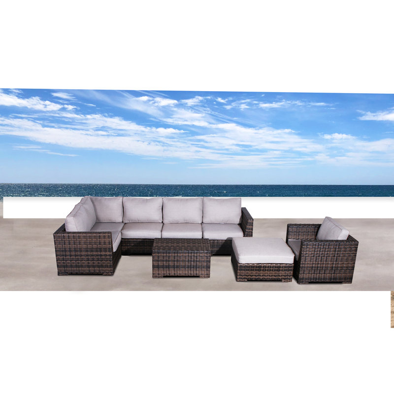 Caron Wicker Fully Assembled 6 - Person Seating Group with Cushions, Espresso
