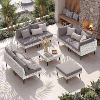 6 - Person Premium TRattan Patio Hollow Wicker Sectional Seating Group With Cushions
