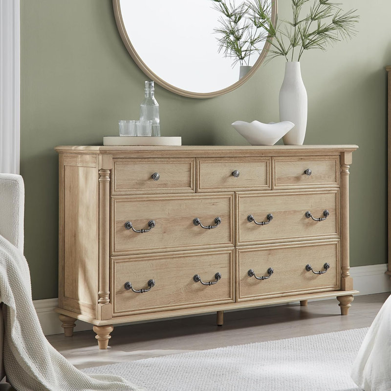 Ojaswi Farmhouse 7 - Drawer Dresser, Wood Rustic Dresser Chest of Drawers with 2 Size Drawers for Bedroom, Living Room