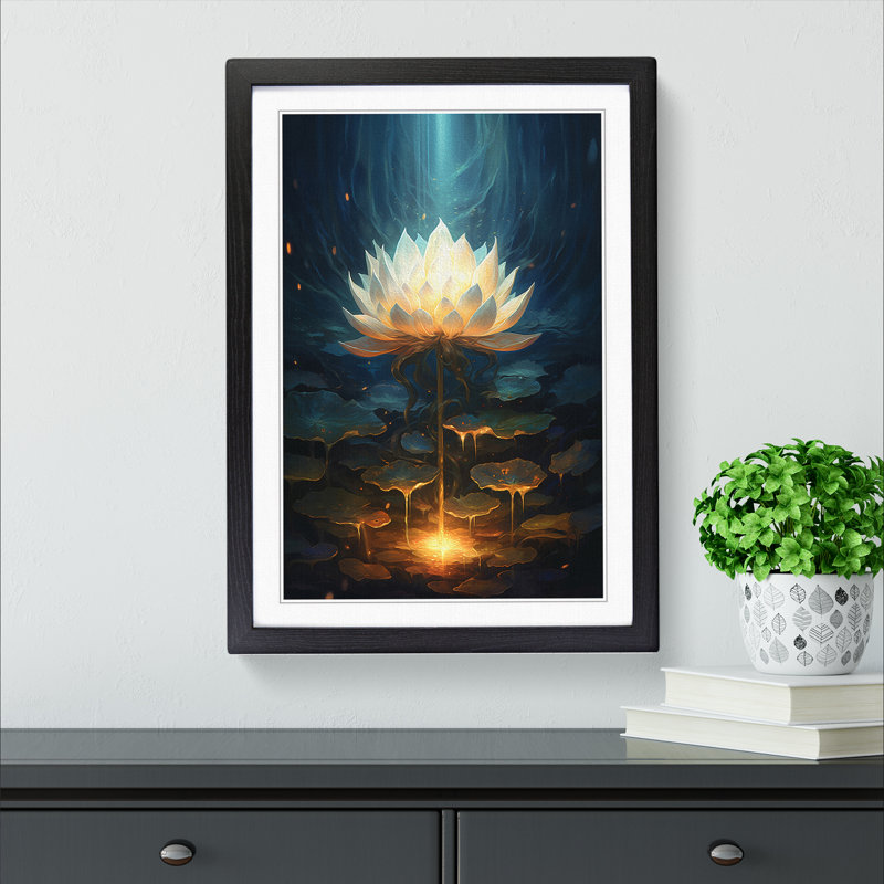 Lotus Flower Conceptual - Single Picture Frame Print on Wood, 46cm H x 34cm W x 2cm D, Black Framed