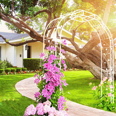 98,4 po de hauteur arche de jardin en métal, l 74,4 po, blanc crème - plantes grimpantes de soutien W74,4 po