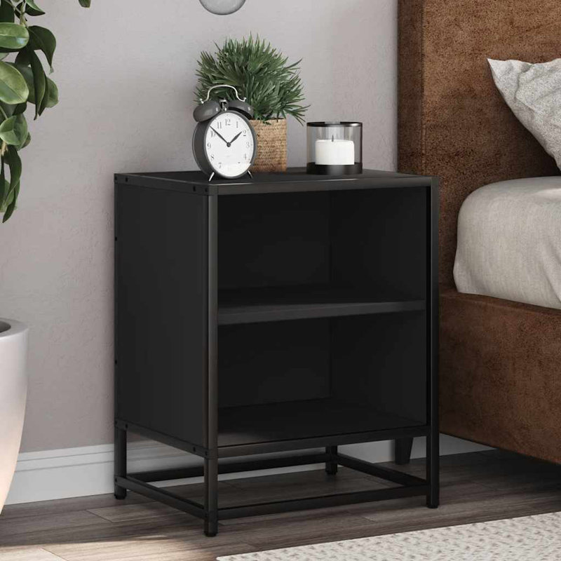40cm W Metal Bedside Table, Black, 1