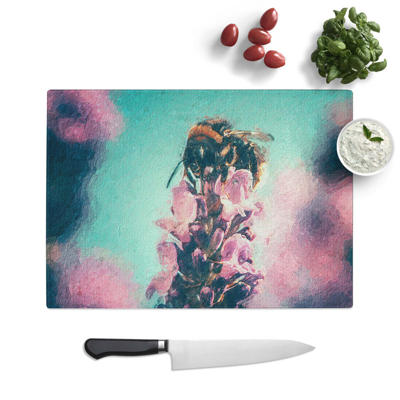 Tempered Glass Bee on a Flower Chopping Board, 28.5 cm W x 20 cm L